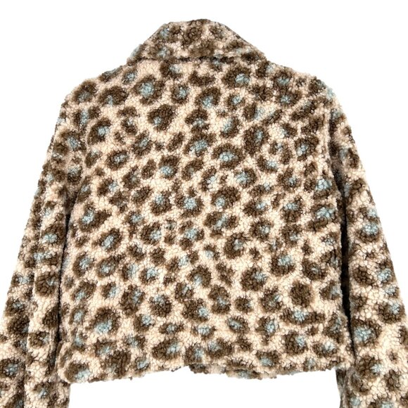 Andree By Unit Faux Fur Leopard Print Teddy Cropped Jacket Size Large NWT - Picture 5 of 12